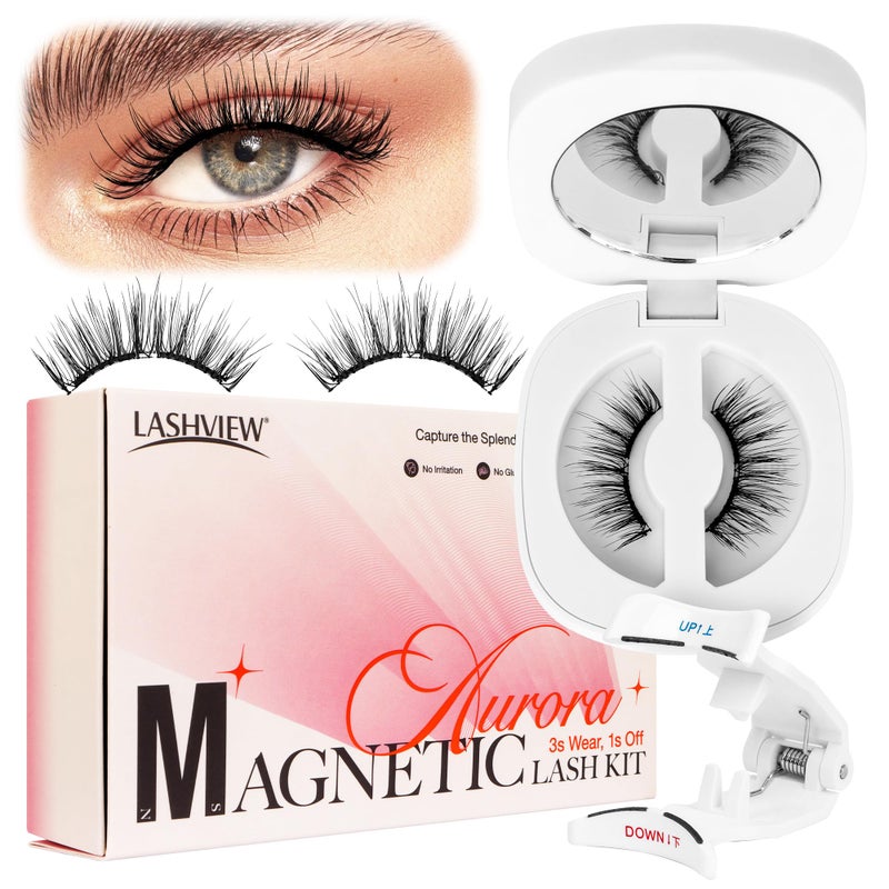 LASHVIEW Upgrade Magnetic Eyelashes with Applicator Reusable Soft Magnetic Eyelashes Natural Look No Glue Needed Lashes Kit Easy to Wear and RemoveA02